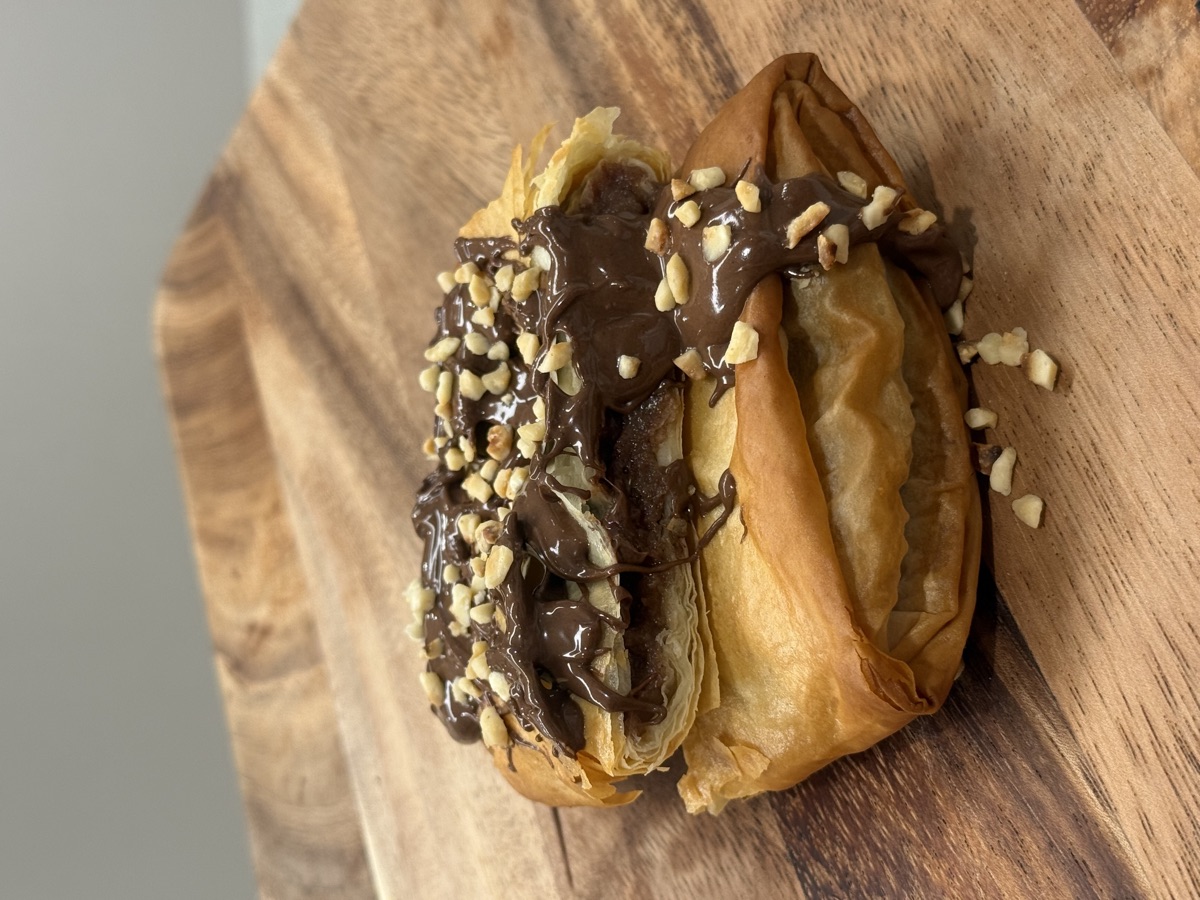 Nutella bougatsa with a chocolate hazelnut swirl